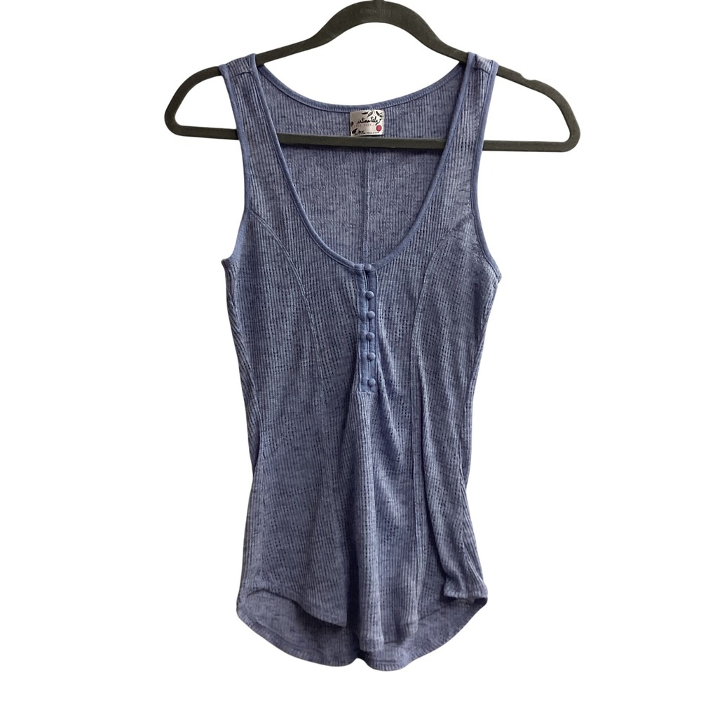 Intimately Free People Ribbed Henley Tank Top Periwinkle Blue Size Small‎